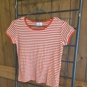 Red and White Striped Women's Top